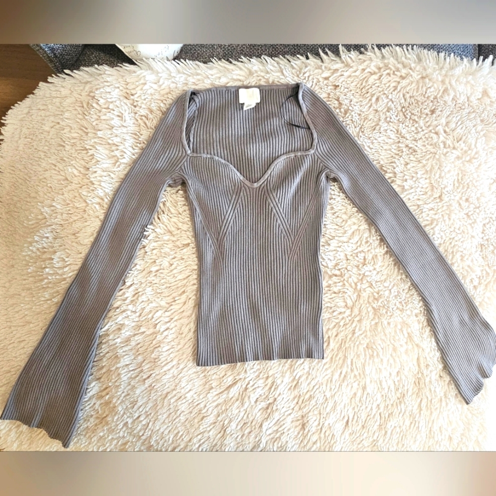 H&M Rib-Knit Sweater-Gray
